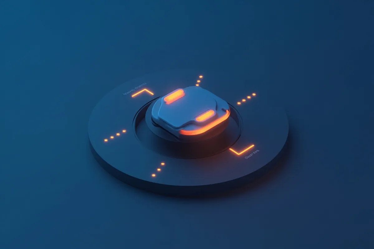 Isometric illustration of a small working prototype on a stand being reviewed