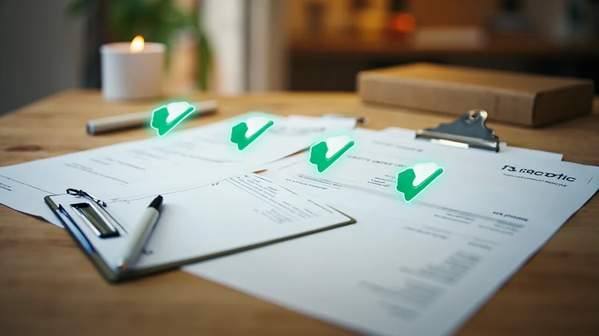 Purchase order, goods received note and supplier invoice laid out together as a three-way match.