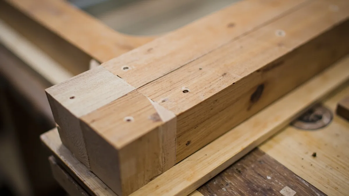 Detail of joints inside a traditional box sash window frame.