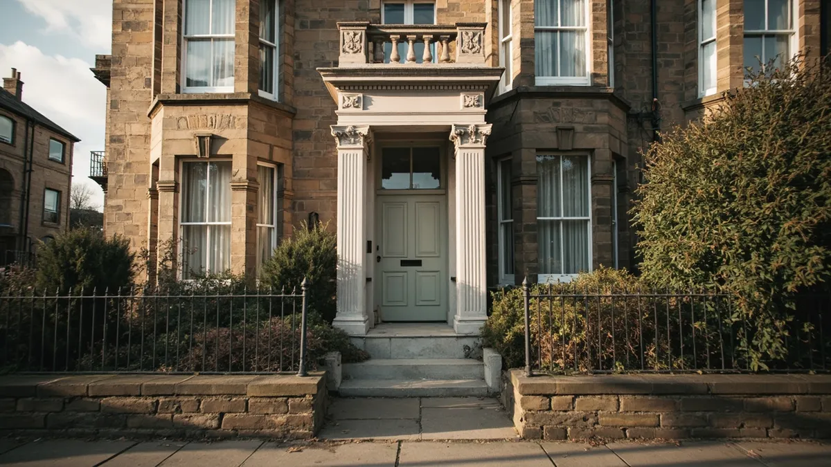 Victorian stone villa in Harrogate with a painted front door and tall sash windows beside The Stray.