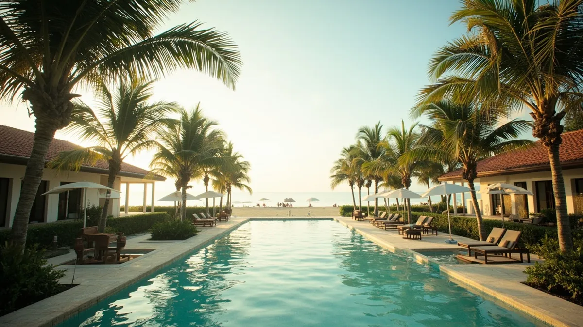 Boutique coastal resort with a large pool opening onto a quiet Coromandel Coast beach.