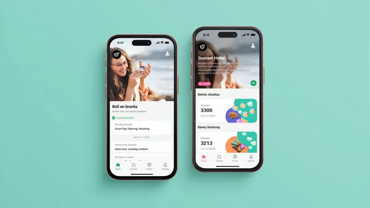 Two smartphones side by side comparing a custom-styled Flutter app and a standard-looking React Native app.