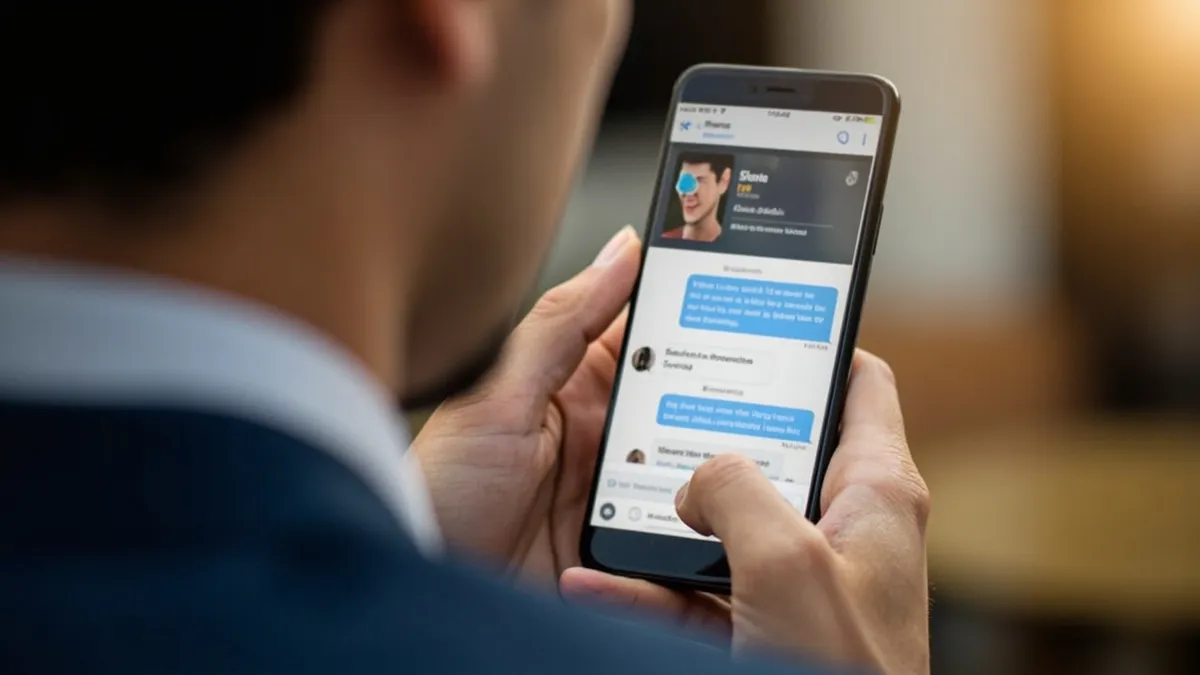Small business owner reviewing a WhatsApp chat where an AI agent answers a customer enquiry on a smartphone