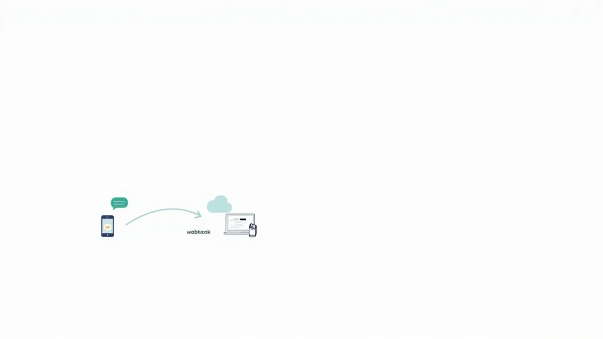 Flat diagram showing a customer phone connecting through Meta's cloud API to a business chatbot system via webhook.