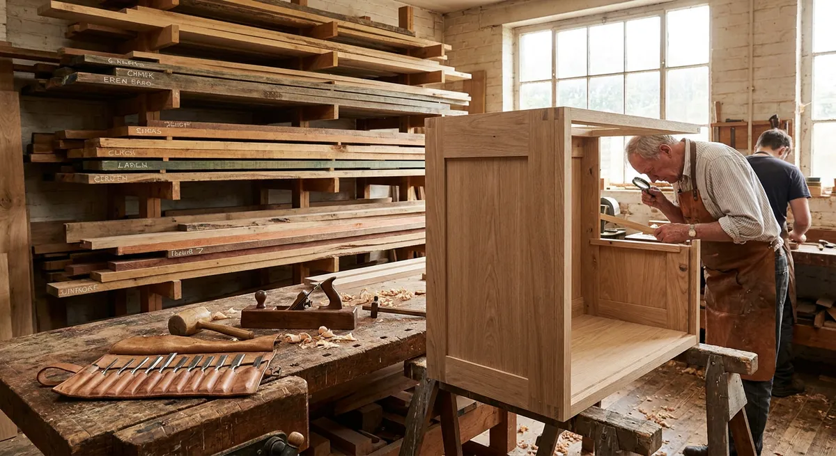 Bespoke kitchen workshop with timber and cabinet