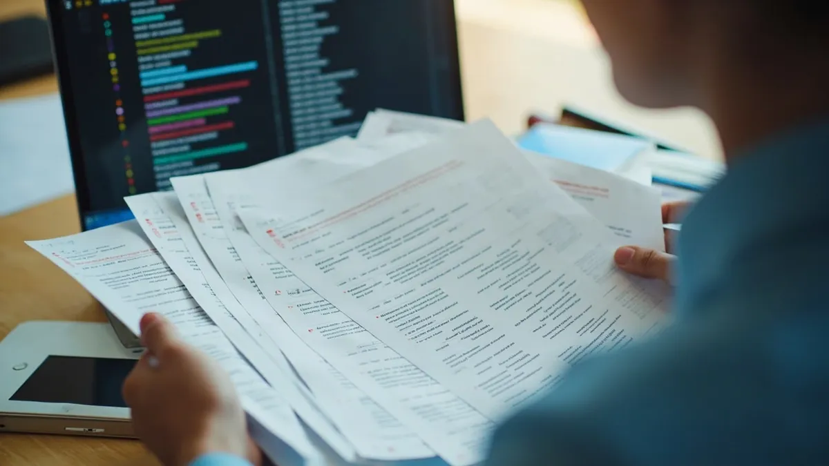 Recruiter comparing parsed CVs with an AI-ranked shortlist on screen.