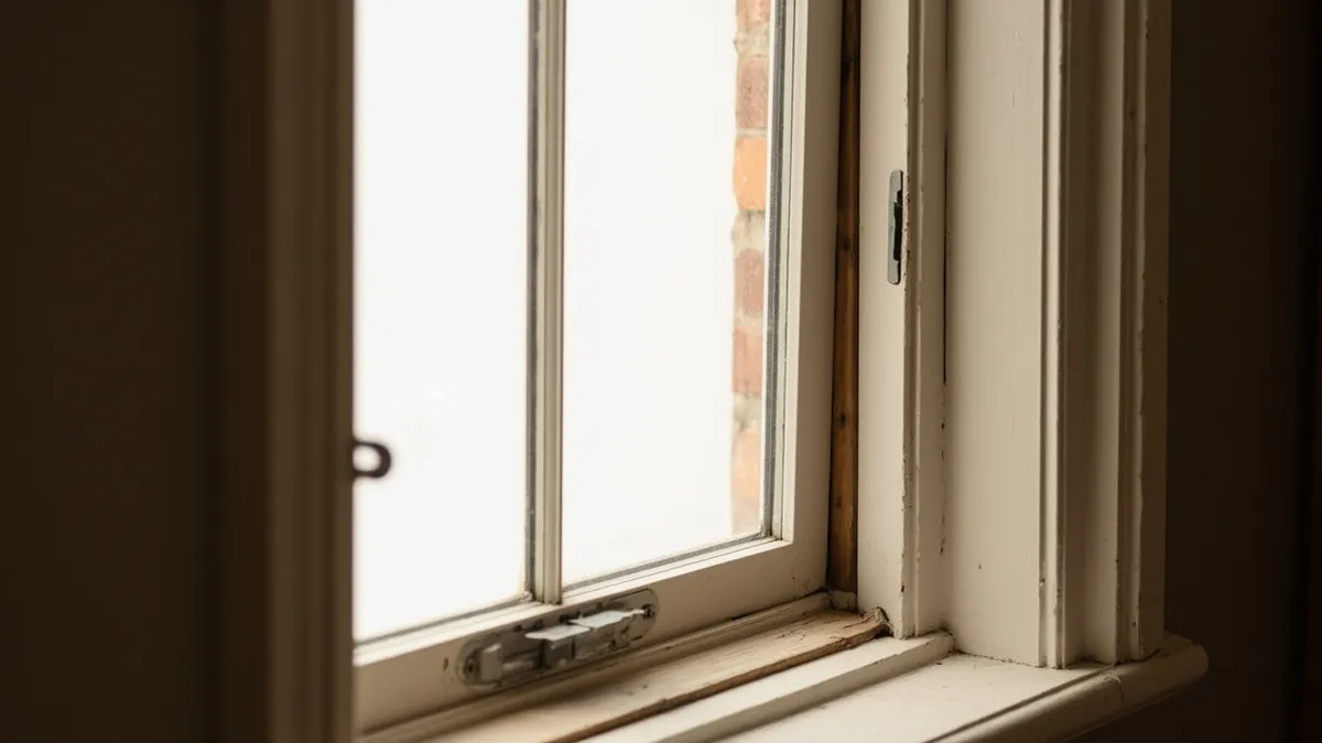 Secondary glazing panel fitted behind an existing sash window in a listed building interior.